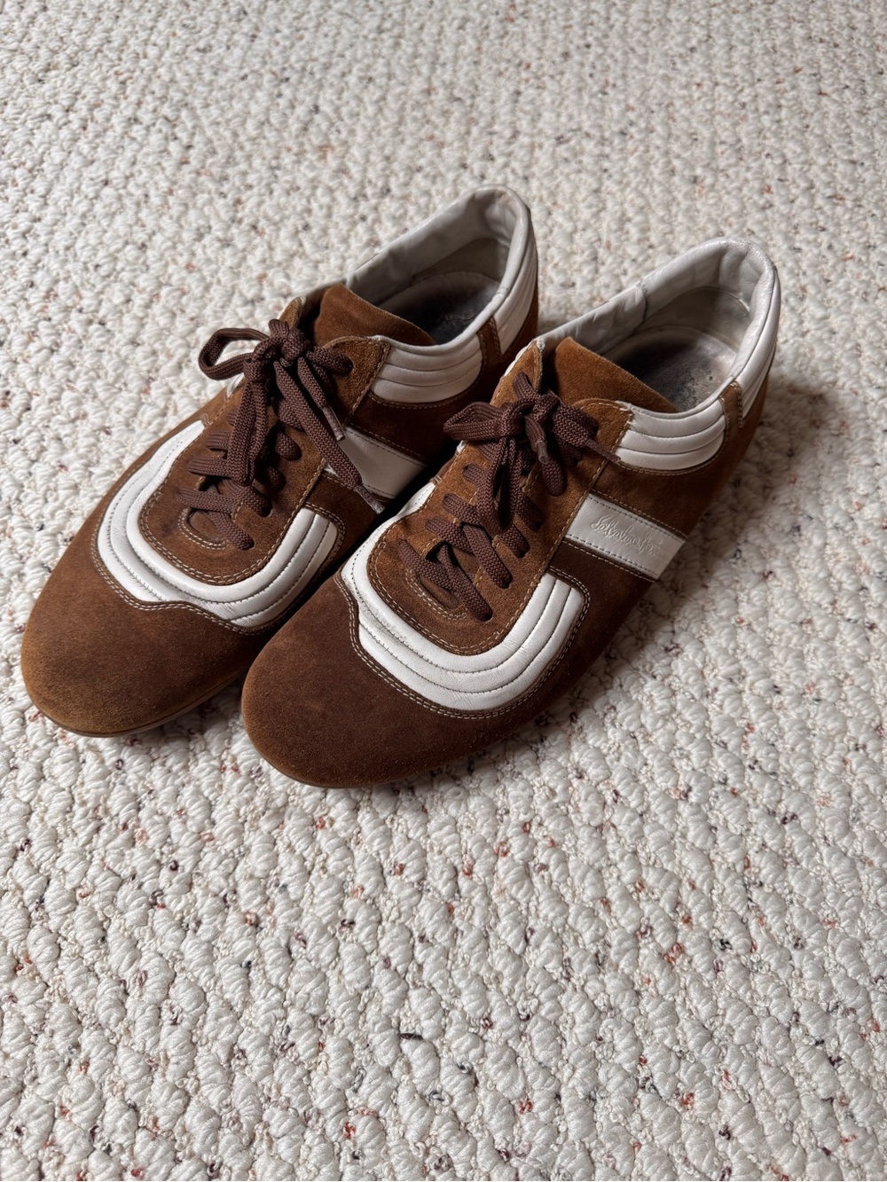 Salvatore Ferragamo Brown Suede Athletic Sneakers with White Accents